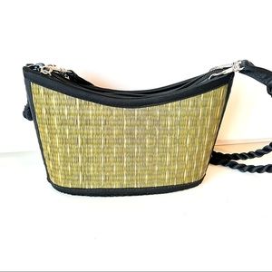 BASKETS of CAMBODIA Saraye Tatami Green Woven Shoulder Bag